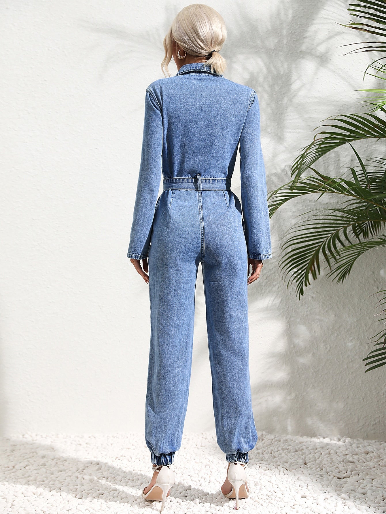 BARBARA - Casual utility-jumpsuit met denimriem