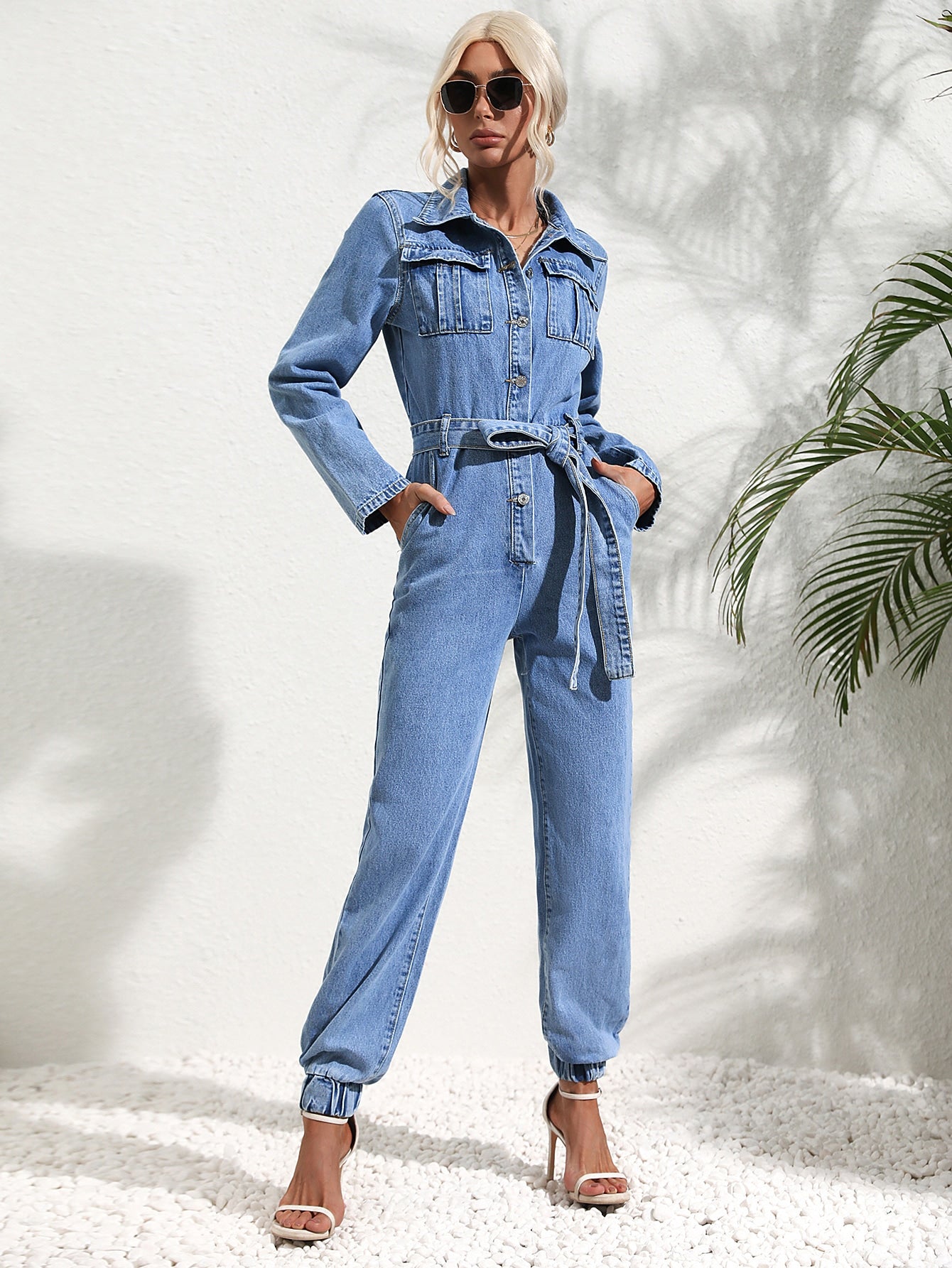 BARBARA - Casual utility-jumpsuit met denimriem