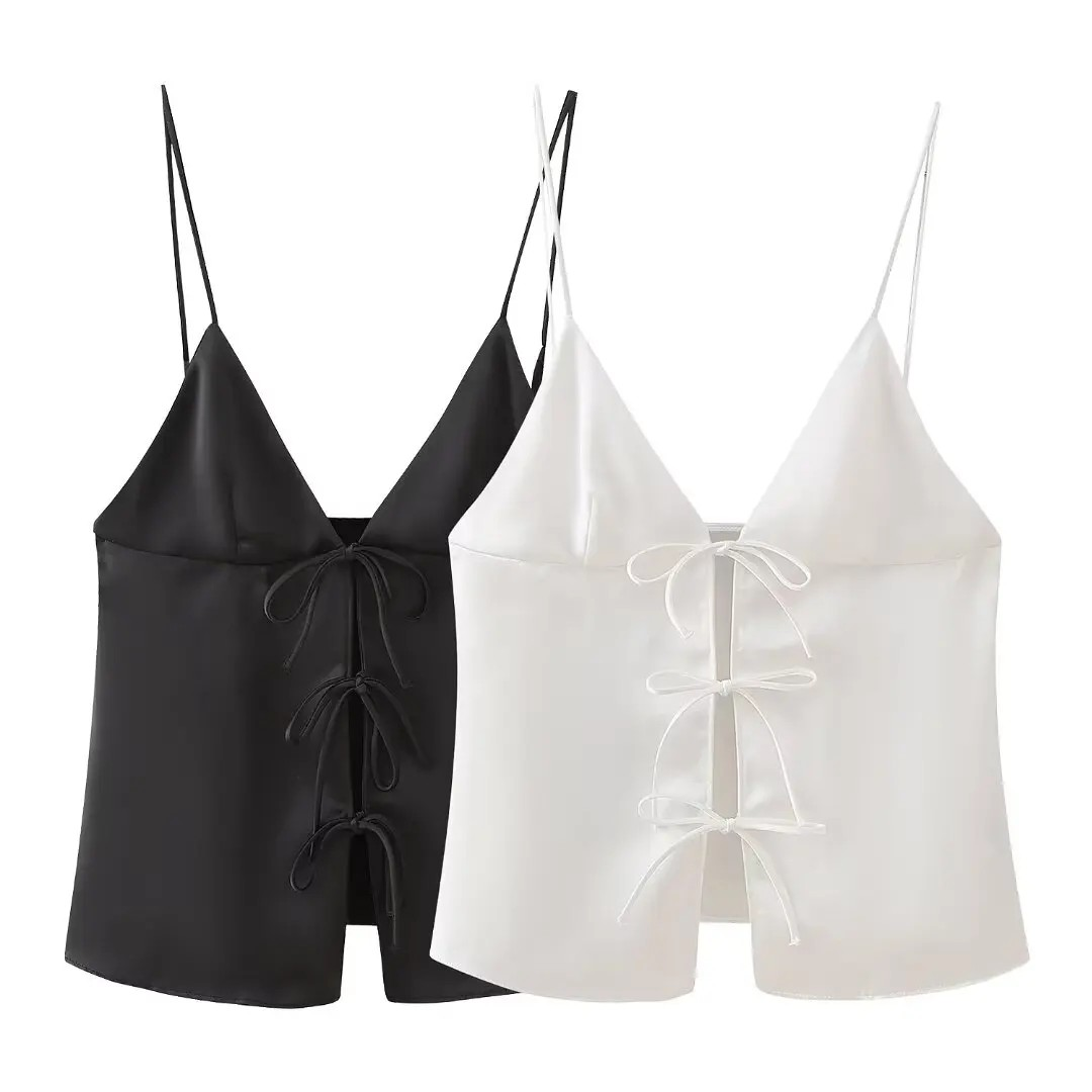Julia - Dames Zomerse Camis met V-hals, Open rug en Knoopontwerp
