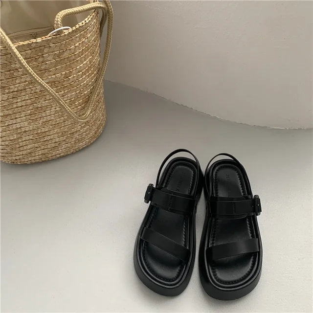 LIEKE - Dames Plateau Sandalen met open teen en enkelbandje