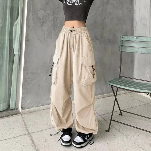 VICKY - Dames Casual Lage Taille Trekkoord Wijde Been Broeken