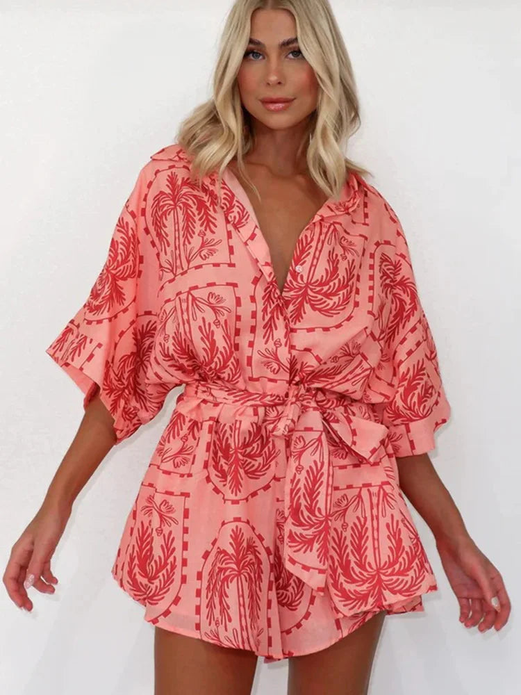 EDITH - Casual Wijd Uitlopend Bedrukte Playsuit