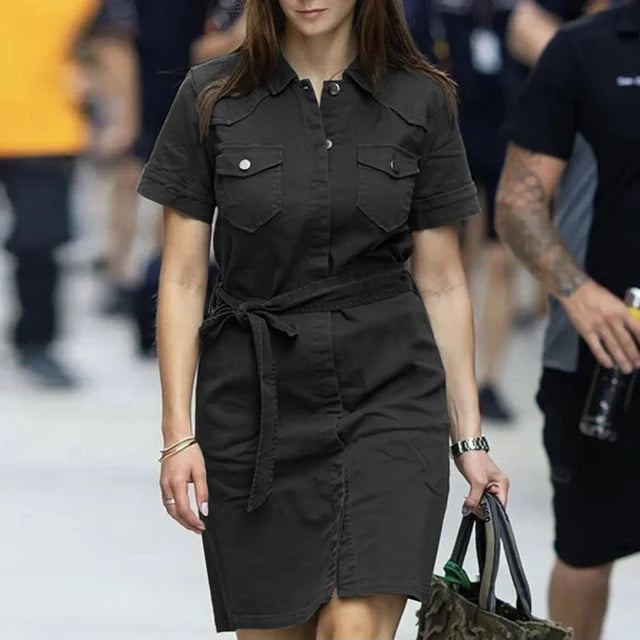 NADINE - Dames Zomer Cargo Shirtjurk met Reverskraag en Voorzakken
