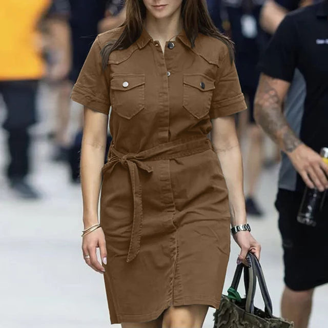 NADINE - Dames Zomer Cargo Shirtjurk met Reverskraag en Voorzakken