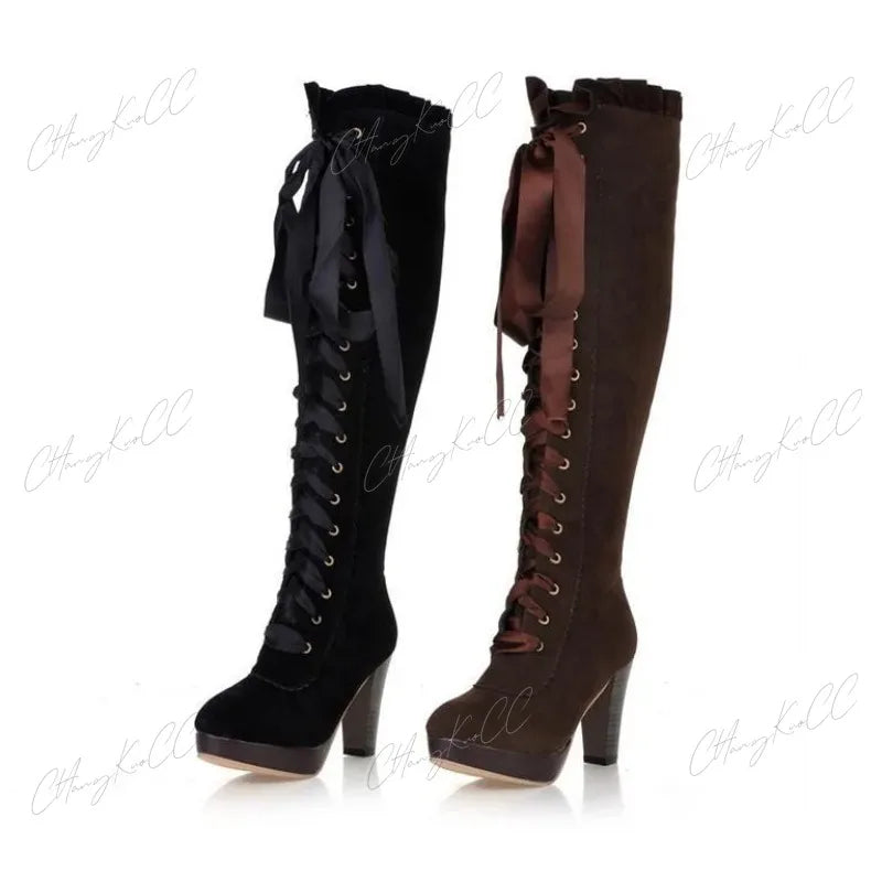 Salbi - Gothic Steampunk Dijbeenhoge Laarzen voor VrouwenSpecificaties