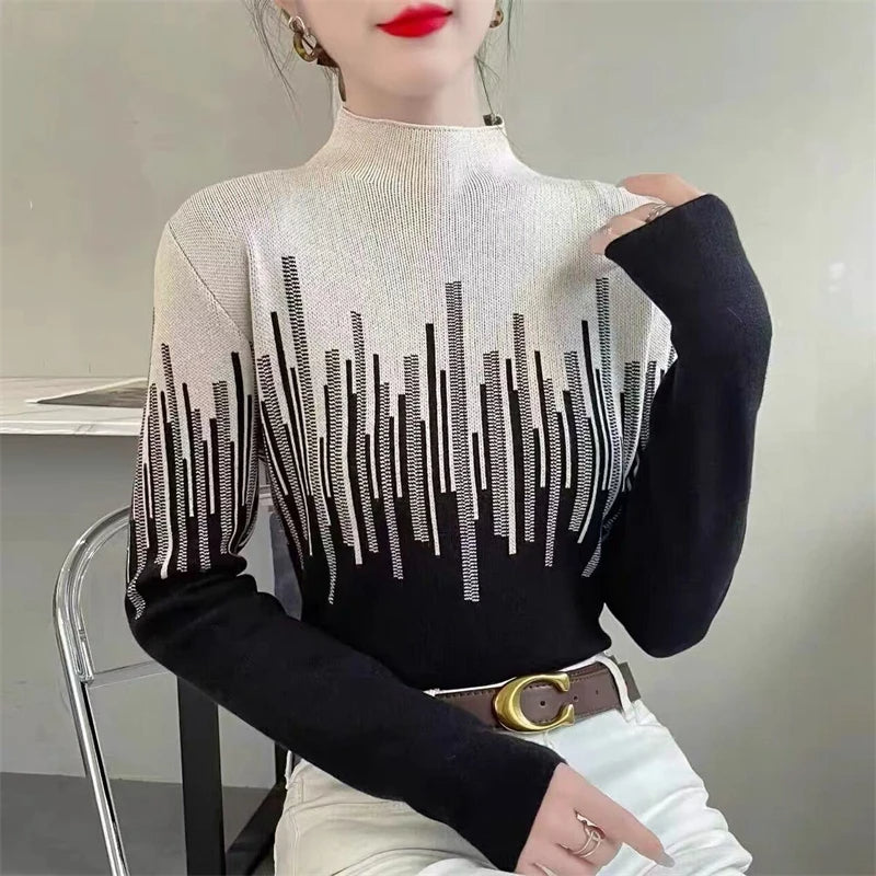 Neoma - Elegante gebreide trui in Koreaanse stijl met halve hoge kraag