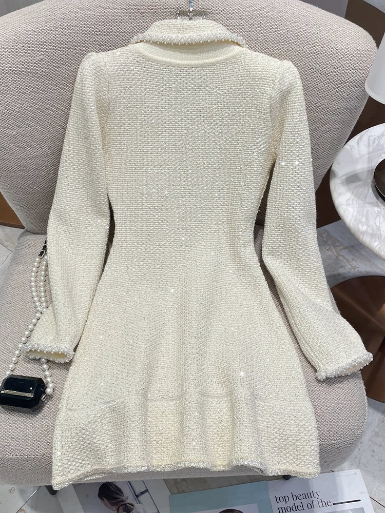 Bente - Herfst & Winter Kralen Bloem Gebreide Sweater Jurk voor Vrouwen