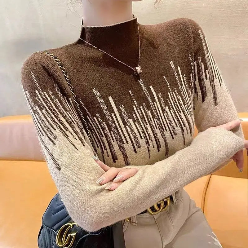 Neoma - Elegante gebreide trui in Koreaanse stijl met halve hoge kraag