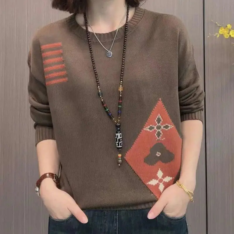 Orinthia - Dames Trui met lange mouwen en geometrisch patroon