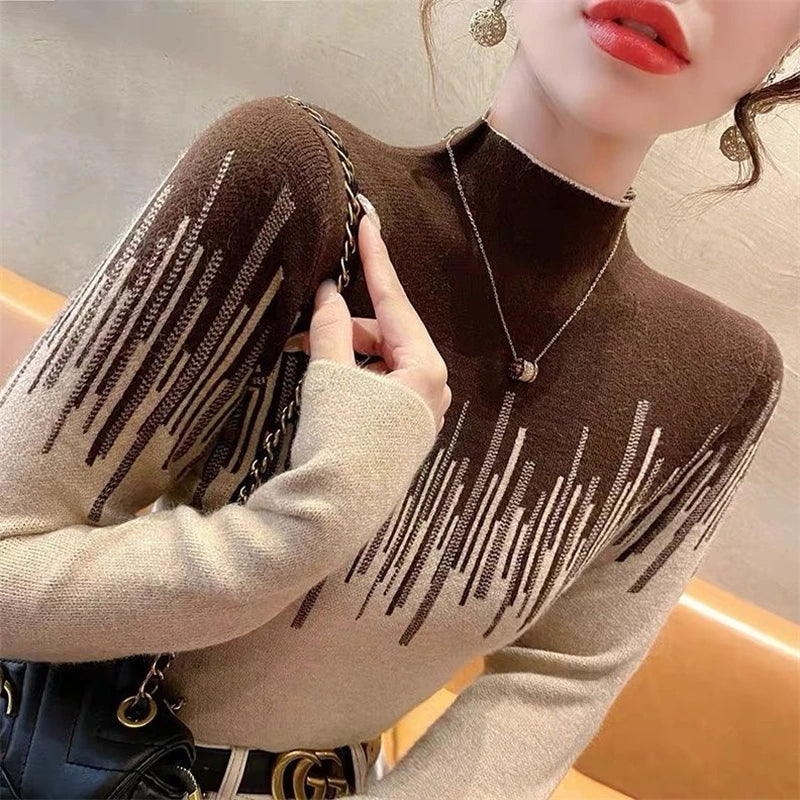 Neoma - Elegante gebreide trui in Koreaanse stijl met halve hoge kraag