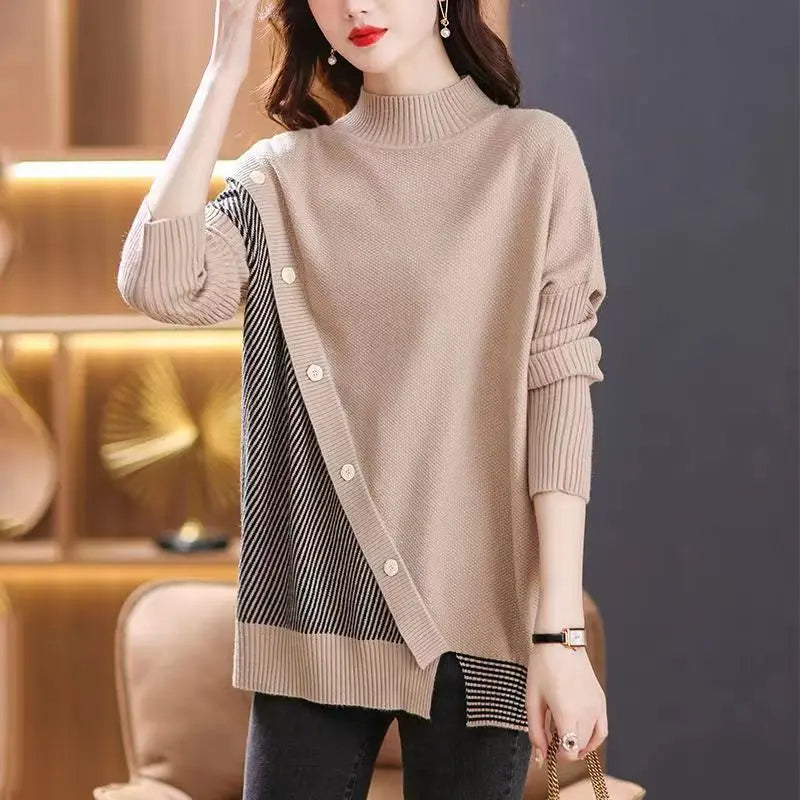 Pallas - Stijlvolle Gesplitste Knoop Gestreepte Asymmetrische Sweater