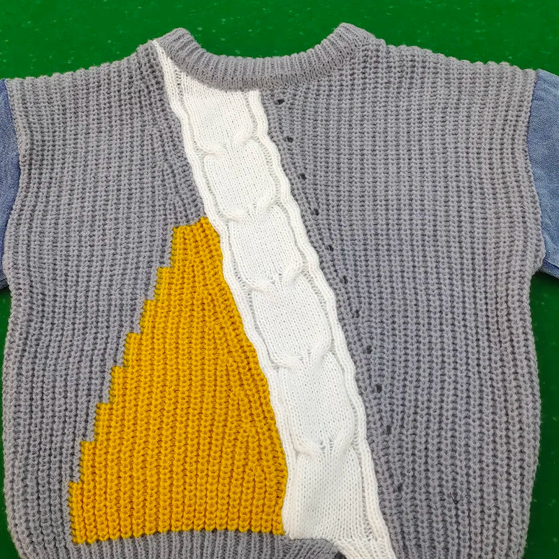 Romina - Hippe Hip-Hop Denim Stitching Sweater