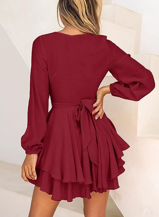 LAURA - Trendy jurk met lantaarnmouwen en V-hals