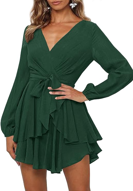 LAURA - Trendy jurk met lantaarnmouwen en V-hals