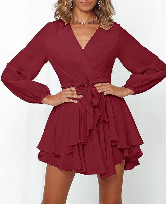 LAURA - Trendy jurk met lantaarnmouwen en V-hals