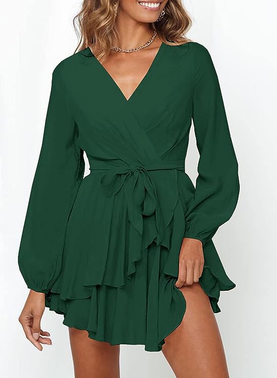 LAURA - Trendy jurk met lantaarnmouwen en V-hals