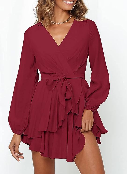LAURA - Trendy jurk met lantaarnmouwen en V-hals