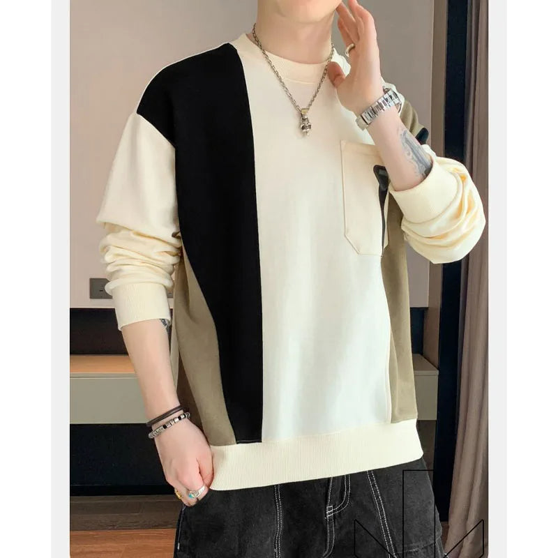 Albrecht - Stijlvolle Splitkleur Sweater met Ronde Hals 