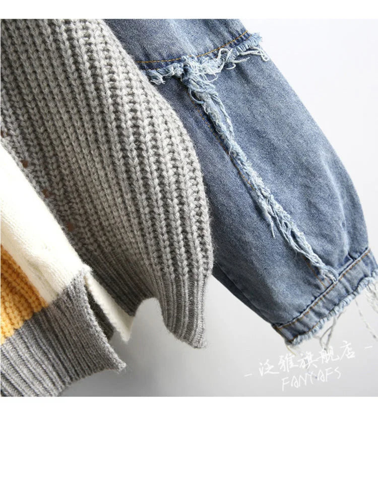 Romina - Hippe Hip-Hop Denim Stitching Sweater