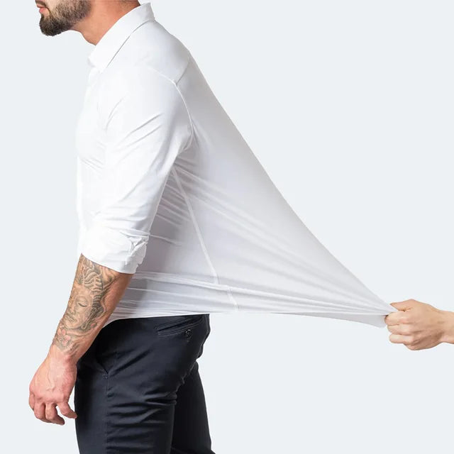 ARNOLD - Business-casual overhemd voor heren - polyester, effen kleur, enkele rij knopen