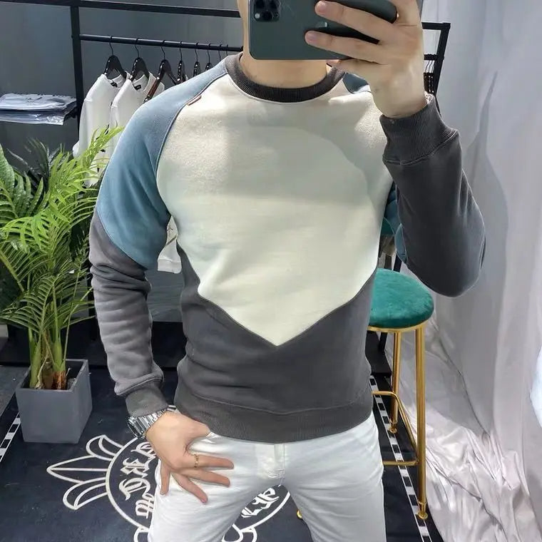 Flaubert - Heren Sweatshirt met O-hals en Contrast Kleur Patchwork