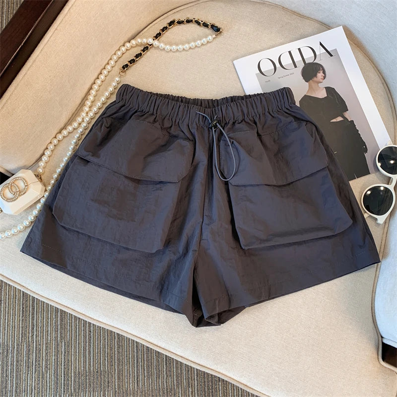 NETTIE - Dames Sport Quick-Drying Cargo Shorts met elastische hoge taille, wijde pijpen en zakken