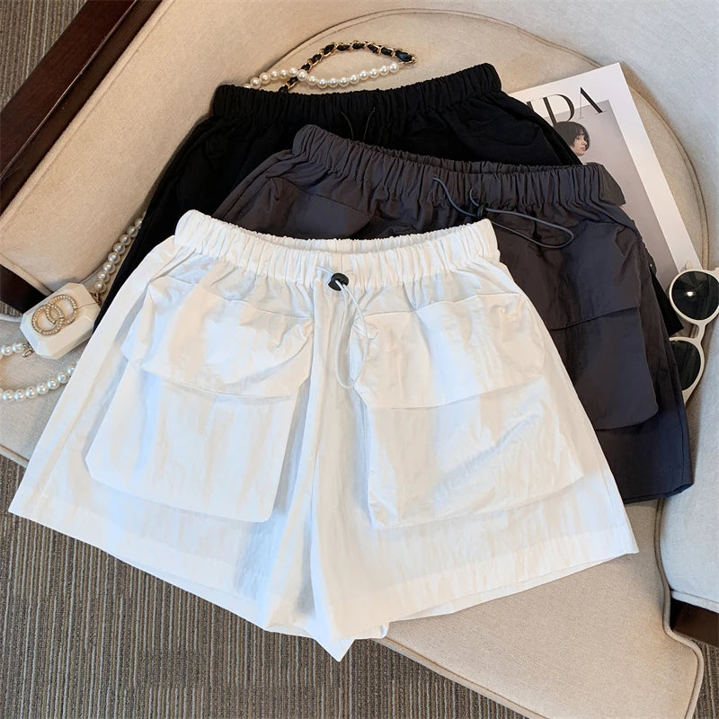 NETTIE - Dames Sport Quick-Drying Cargo Shorts met elastische hoge taille, wijde pijpen en zakken