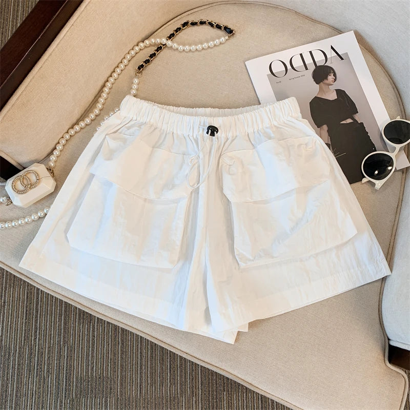 NETTIE - Dames Sport Quick-Drying Cargo Shorts met elastische hoge taille, wijde pijpen en zakken