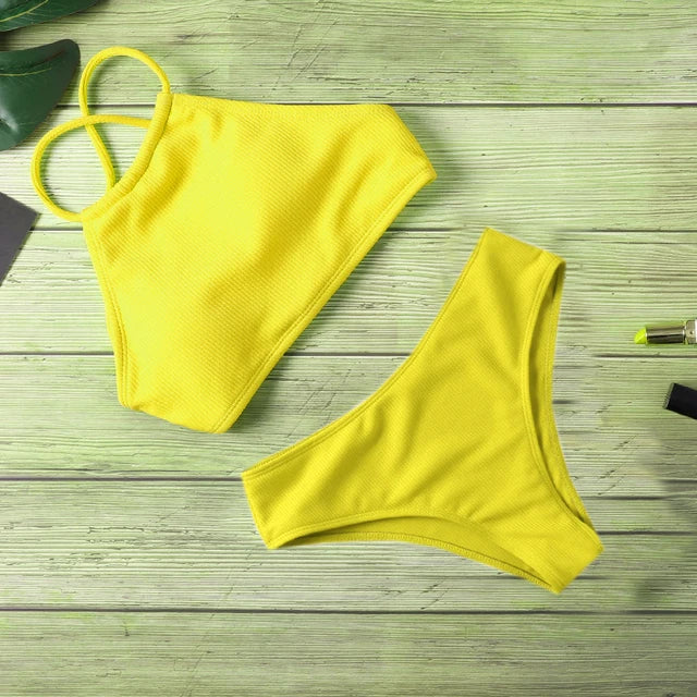 GERARDA - Dames Bikini Set met hoge taille en push-up effect - Effen polyester materiaal met draadloze ondersteuning