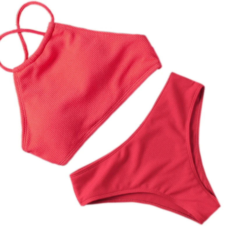 GERARDA - Dames Bikini Set met hoge taille en push-up effect - Effen polyester materiaal met draadloze ondersteuning