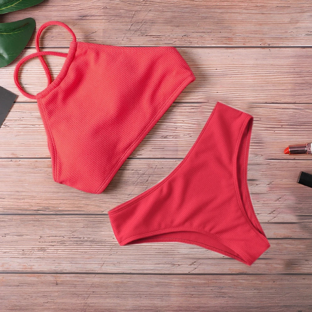 GERARDA - Dames Bikini Set met hoge taille en push-up effect - Effen polyester materiaal met draadloze ondersteuning