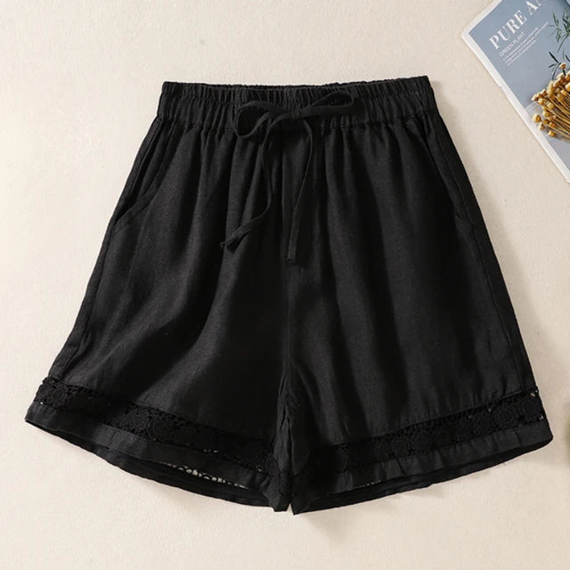JUDITH - Dames Zomer Bloemenkant Katoenen Linnen Shorts