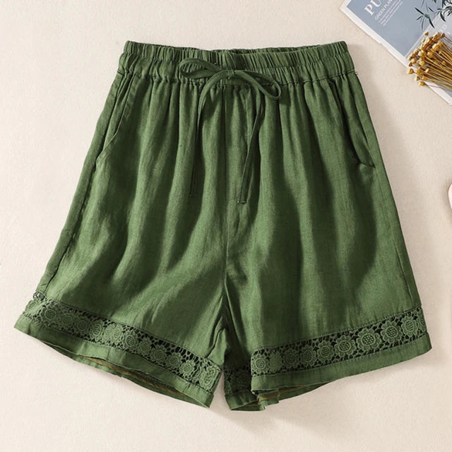 JUDITH - Dames Zomer Bloemenkant Katoenen Linnen Shorts