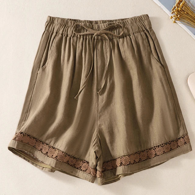 JUDITH - Dames Zomer Bloemenkant Katoenen Linnen Shorts