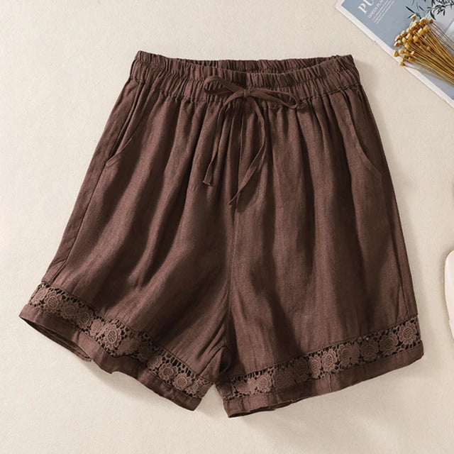 JUDITH - Dames Zomer Bloemenkant Katoenen Linnen Shorts