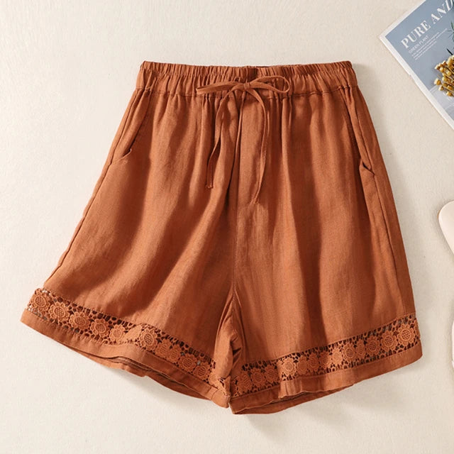JUDITH - Dames Zomer Bloemenkant Katoenen Linnen Shorts