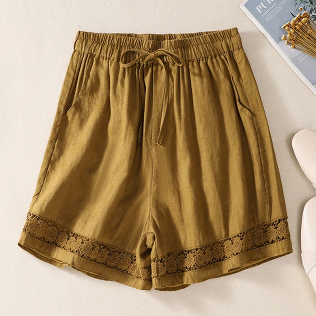 JUDITH - Dames Zomer Bloemenkant Katoenen Linnen Shorts