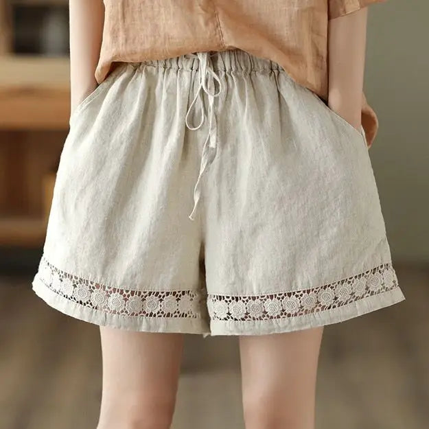 JUDITH - Dames Zomer Bloemenkant Katoenen Linnen Shorts