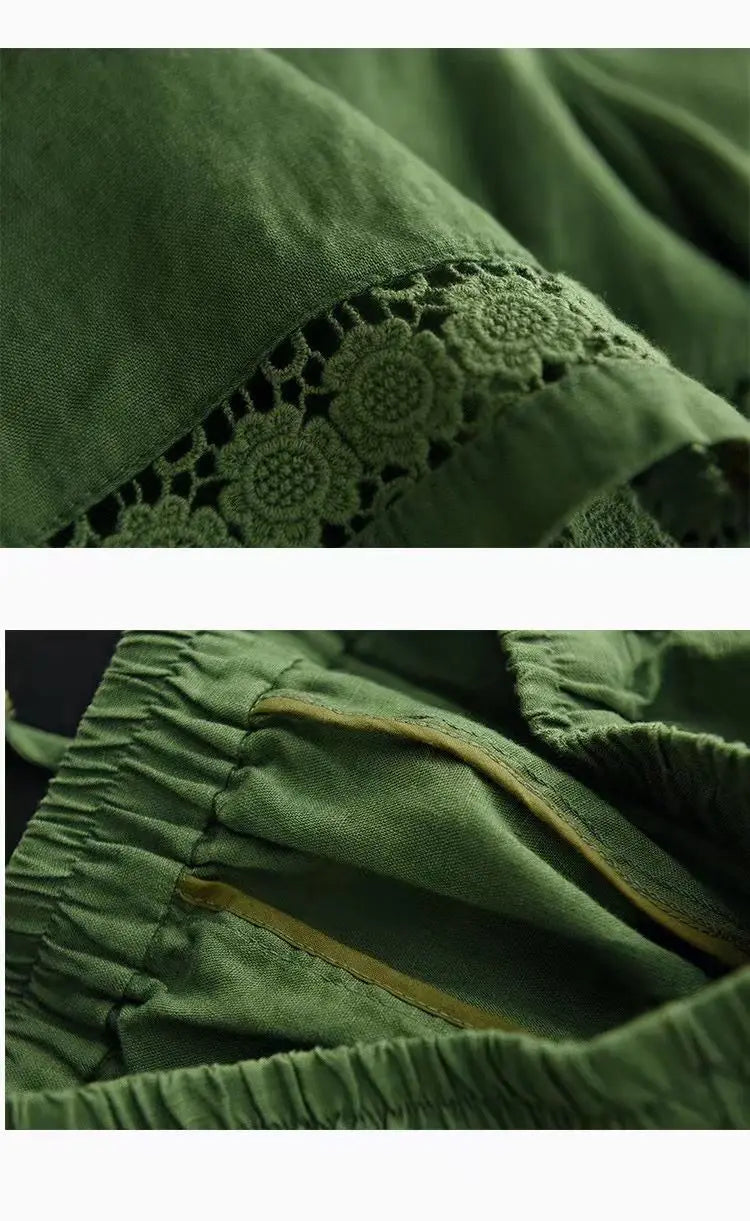 JUDITH - Dames Zomer Bloemenkant Katoenen Linnen Shorts