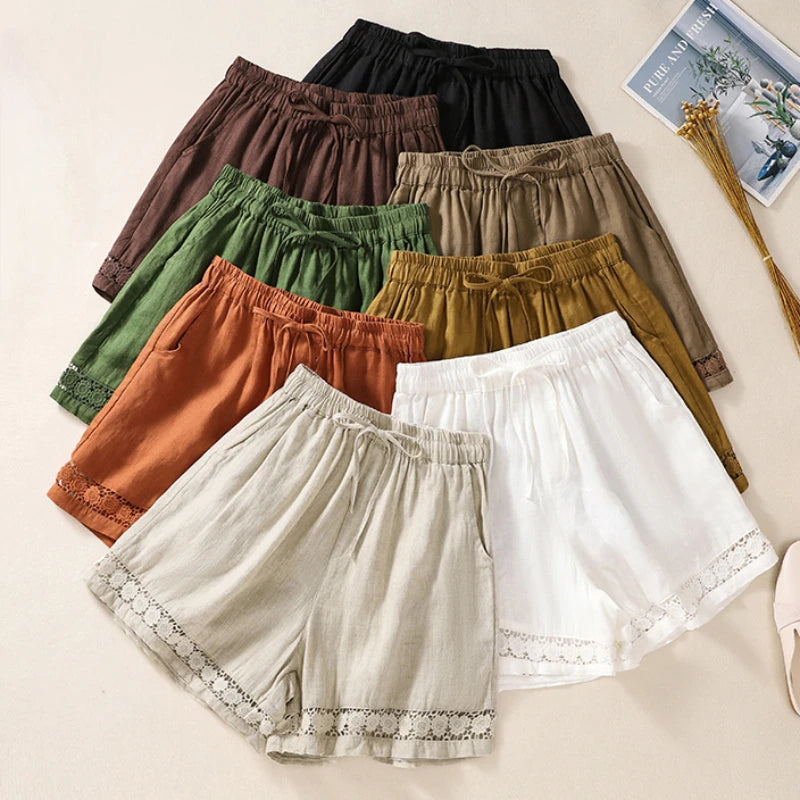 JUDITH - Dames Zomer Bloemenkant Katoenen Linnen Shorts