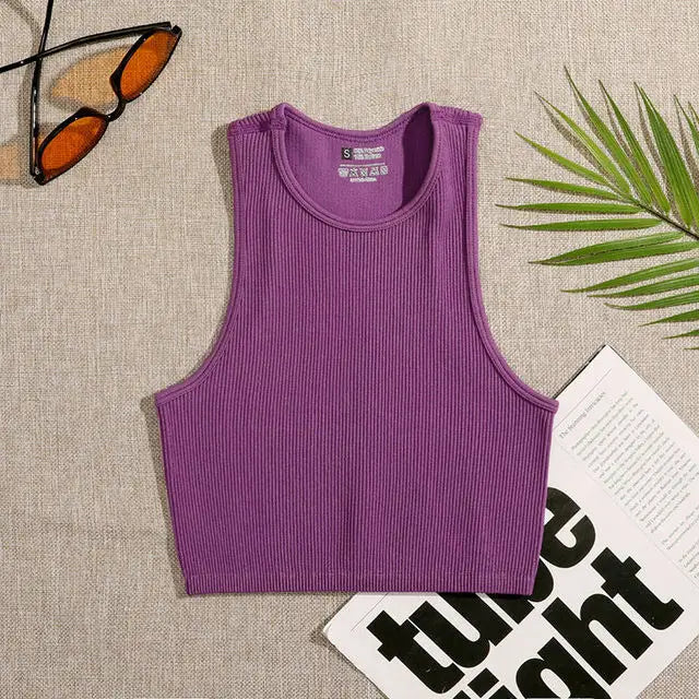 Jolien - Dames Naadloze Rib-gebreide Mouwloze Crop Top