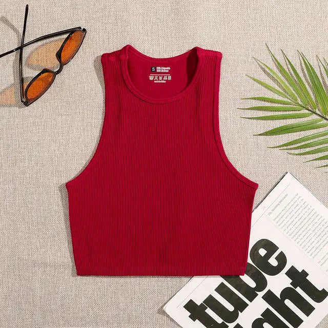 Jolien - Dames Naadloze Rib-gebreide Mouwloze Crop Top