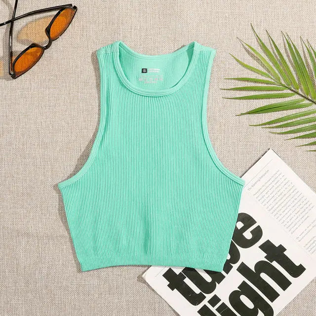 Jolien - Dames Naadloze Rib-gebreide Mouwloze Crop Top