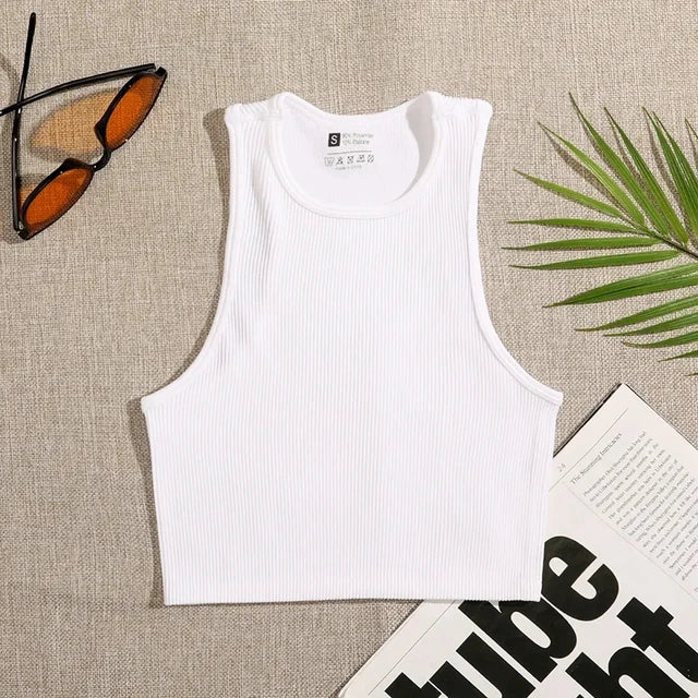 Jolien - Dames Naadloze Rib-gebreide Mouwloze Crop Top