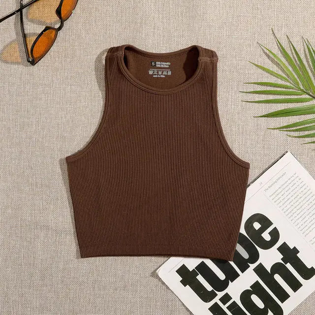 Jolien - Dames Naadloze Rib-gebreide Mouwloze Crop Top