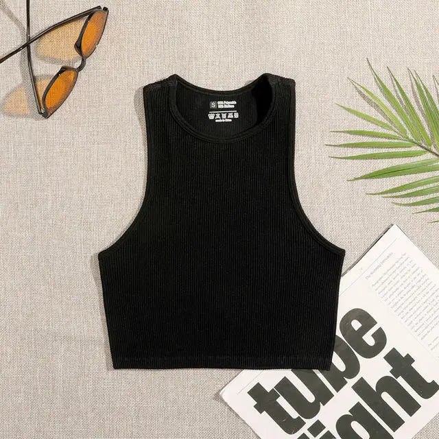 Jolien - Dames Naadloze Rib-gebreide Mouwloze Crop Top
