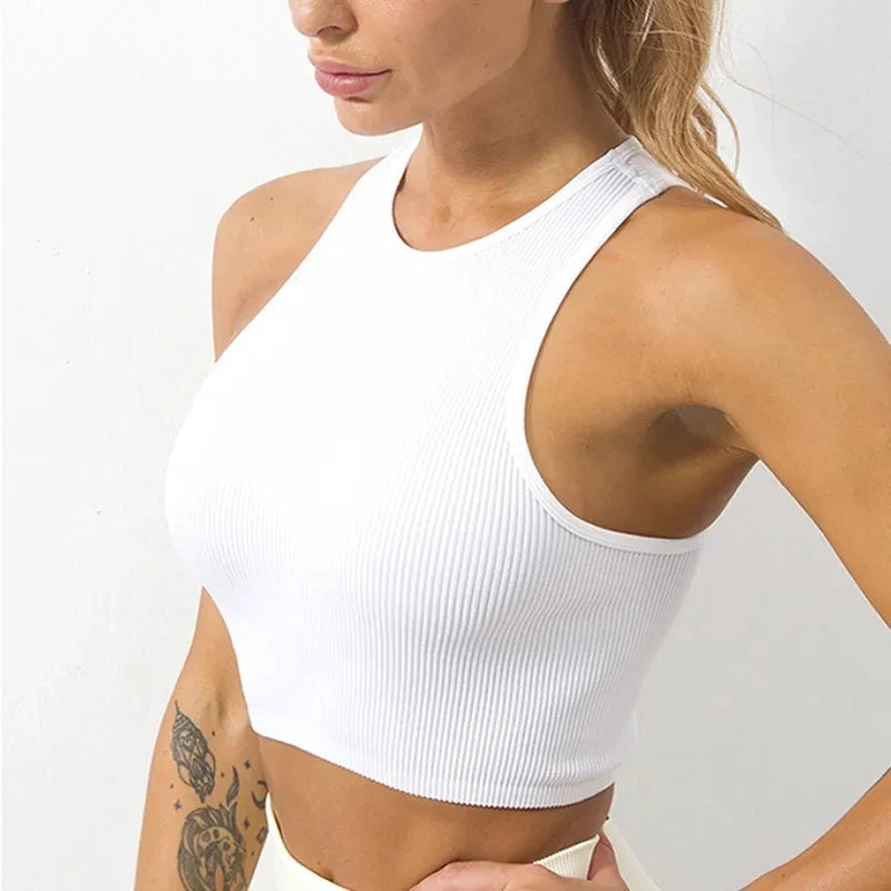 Jolien - Dames Naadloze Rib-gebreide Mouwloze Crop Top