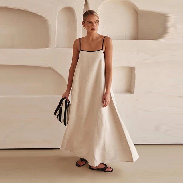 BEATRIX - Damesmode katoen-linnen maxi-jurk