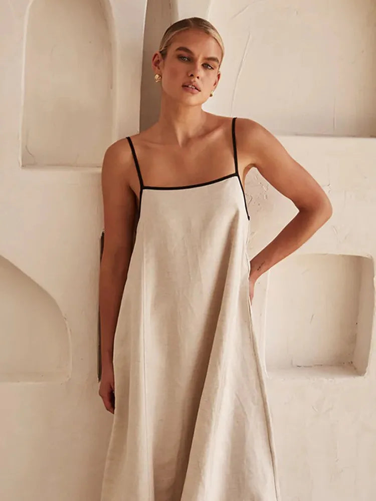 BEATRIX - Damesmode katoen-linnen maxi-jurk