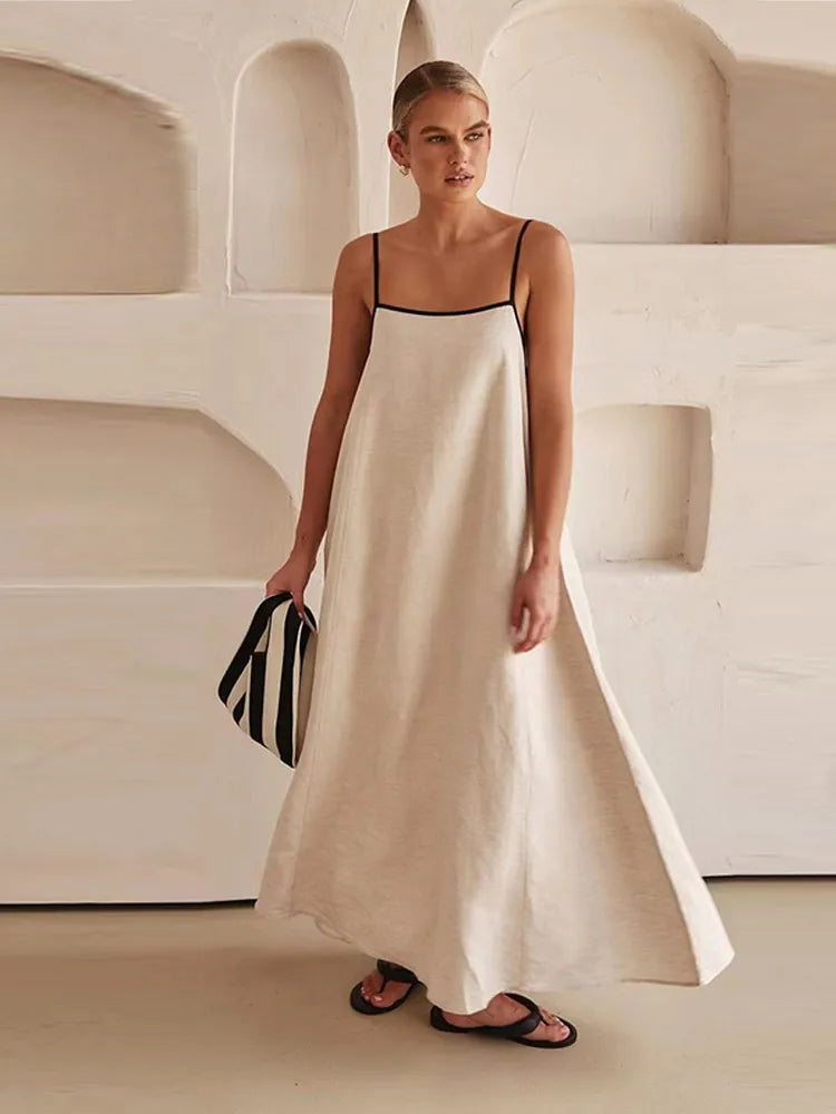 BEATRIX - Damesmode katoen-linnen maxi-jurk